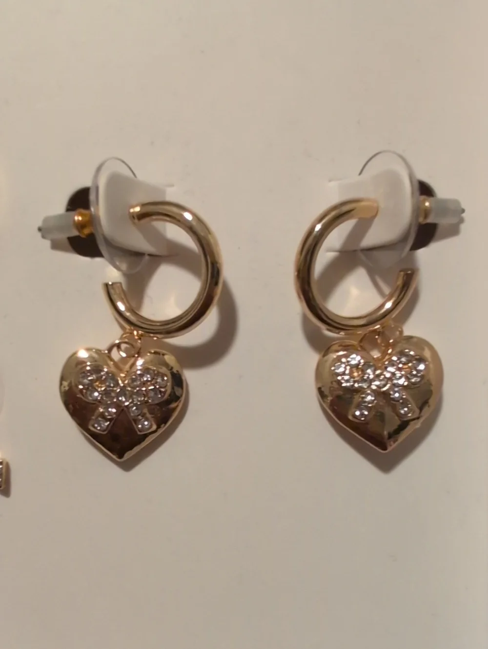 BaubleBar Gold Heart Hoop Earrings with Crystal Bow Accents
